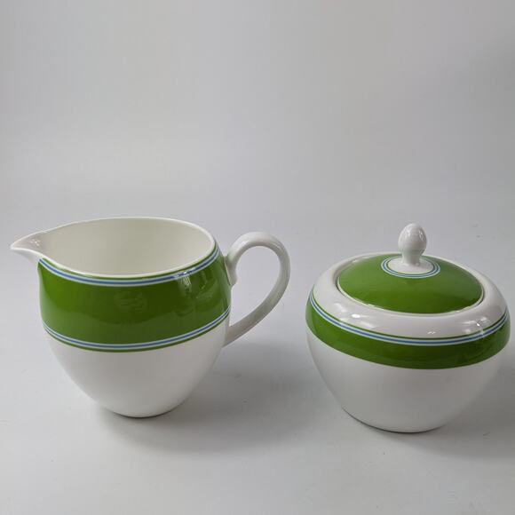 Kate Spade x Lenox Creamer Sugar Set Cays Stripe Green Bone China Designer Home - Picture 4 of 14